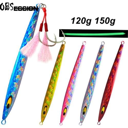 OBSESSION Metal Fast Fall Jig Lure 120g 150g Bottom Luminous Laser Sinking Jigging Hard Bait Freshwater Saltwater Fishing Lure