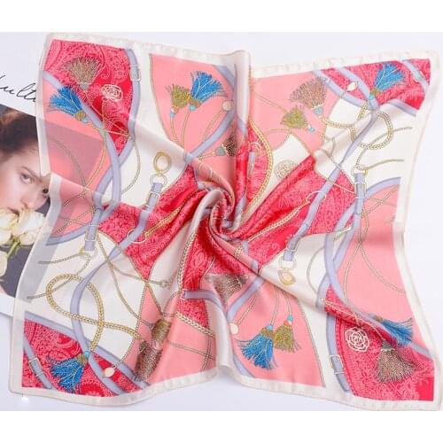 2020 53x53 carriage chain Air hostess Print women Silk twill scarf Satin square tie ladies foulard femme towel bufanda shawl