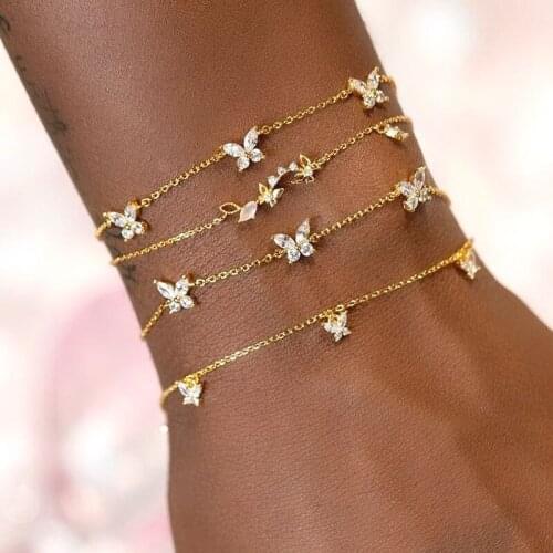 2021 Valentines Day Gift Fashion Bling 5A Cubic Zirconia Crystal Pave Mini Butterfly Charm Pendant Bracelets for Women Girls