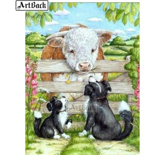 New 5d diy diamond painting cow dog full square drill animal 3d diamond embroidery artwork diamond mosaic kit