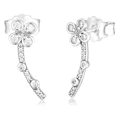 CKK Silver 925 Jewelry Draped Four-Petal Flowers Studs Earrings For Women Anniversary Gift Sterling Silver Original Earring