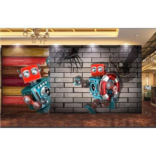 Custom wallpaper 3d wall mural on the wall Brick wall robot internet cafe bar room home decor photo wallpaper for walls 3 d