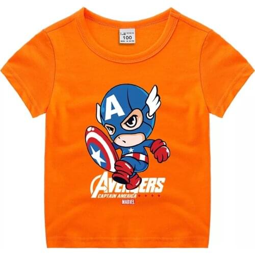 Disney Comic Marvel Avenger Print T-shirt Childrens Clothes Superhero Captain America T Shirt Summer New Girl Boy Tees Tops