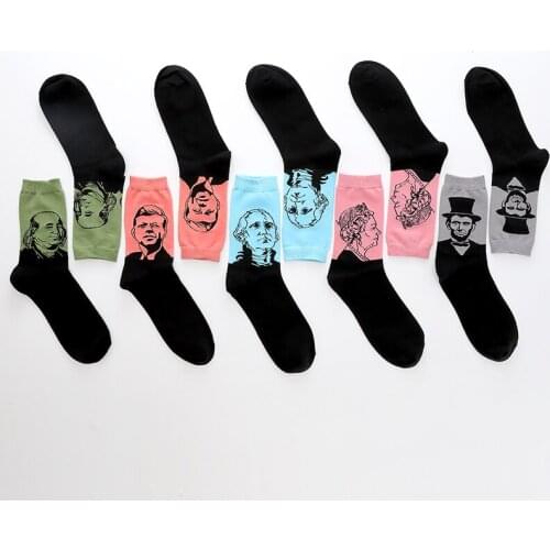 Cotton Men Funny Socks Autumn Cute Fashion Bursting Antique Literature Character Figure Head Crew Chaussettes