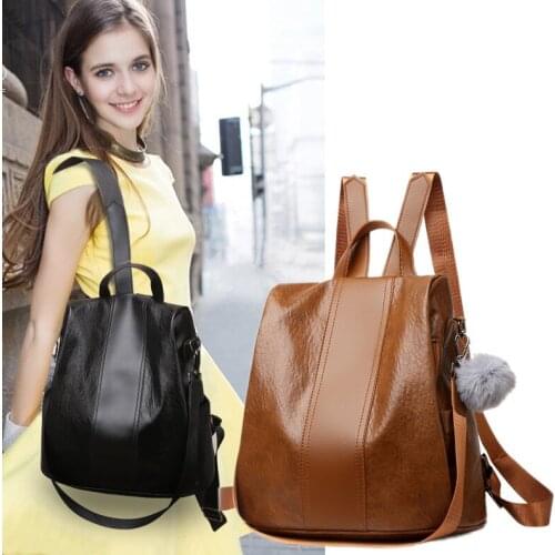 Backpack Ladies Korean Pu Soft Leather Tide Wild Casual Large Capacity School Bag Backpack Purse for Women
