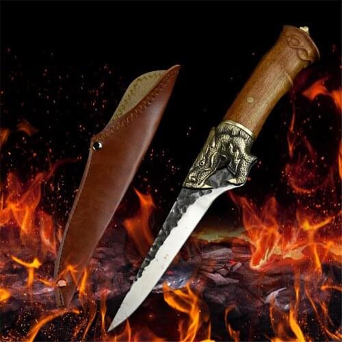 Forged Sliced Boning Kitchen Knife Full Tang Handmade Survival Camping Serbian Hunting Chef Knife Gift Knife Covers Sheath Case