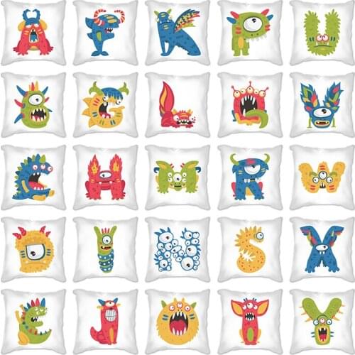 Creative Cartoon monster alphabet Pillowcase Sofa Square Decorative Throw Pillow Cover Car Cushion Cover 45X45cm Home Decor