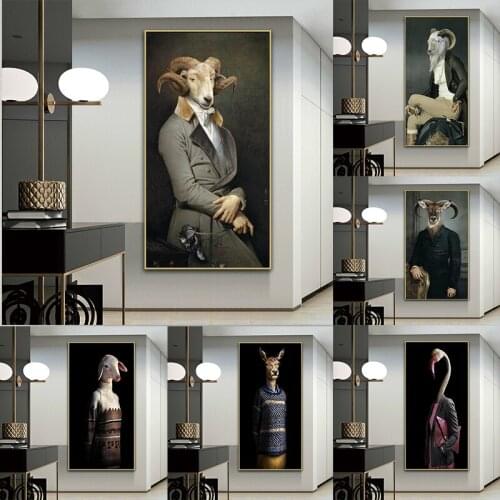 Earl Goats Creative Animal Oil Painting Canvas Art Poster Prints and Prints of Nordic Retro Art Pictures In The Living Room