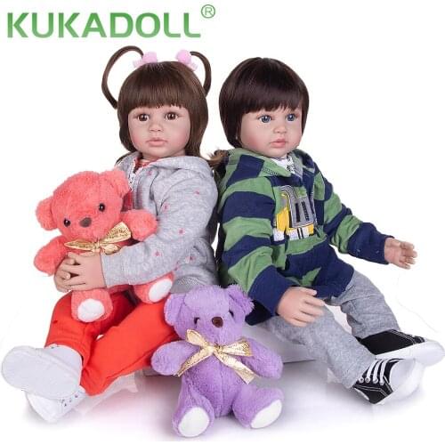 KUKADOLL 24 Inch Reborn Babies Dolls Twins Cloth Body Stuffed Bebe Reborn Silicone Boneca For Kids Birthday Gifts Playmate