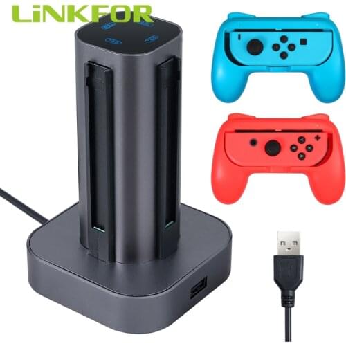 LiNKFOR For Nintendo Switch Games Grip Caps Controller Charger Charge up to 4 Joy-Cons Accessories Kit