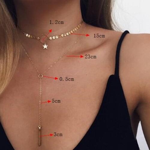 Layered Necklace For Women Choker Star Necklace Pendant Long Best Friend Collares Gold Color Strip Jewelry