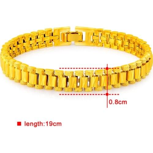 Fashion 24K Gold Bracelet 8MM Strap Shaped Bracelet for Women & Mens Jewelry Gifts JH099