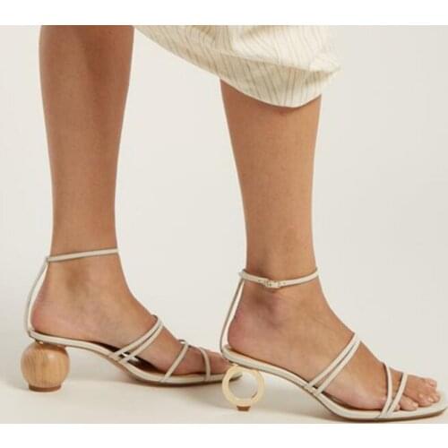 Moraima Snc Summer Fashion Strange Heels Woman Sandal Open Toe Leather Ankle Strap Cutouts Gladiator Shoes Sexy Dress Heels