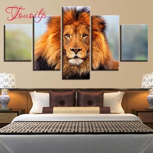 5D DIY Full Square&round Animal lion 5pcs Diamond Painting Combination diamond Embroidery Mosaic Home Decor painting