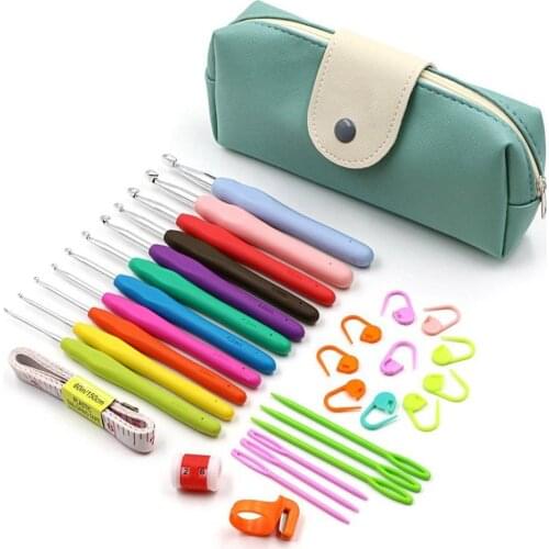 17Pcs Crochet Hook Set with Yarn Knitting Needles Sewing Tools Full Set Knit Gauge Wire stripper Stitch Household Tool Kit 2-8mm