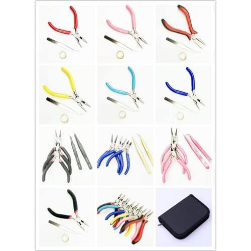 Mini Jewelry PLIERS SET DIY Necklace Making and Maintenance Tools, with Tweezers, Ring, Black Kit