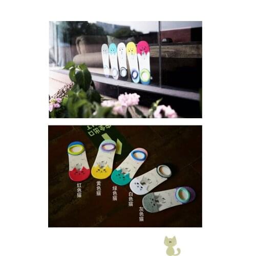 Small cat Cartoon Boat ankle low female Socks Woman Crystal Socks Full Cotton Invisible Glass Silk 24pcs=12pair ws121