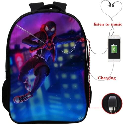 2021 New Disney Marvel Superhero Spiderman Backpack Cute Cartoon Student Schoolbag USB Full Color Backpack Double Pack
