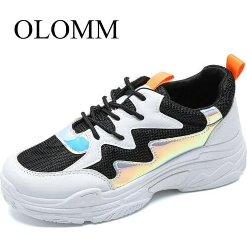 OLOMM 2019 female new large size mesh stitching casual sports shoes thick sole old shoes color matching shoes women LL-155