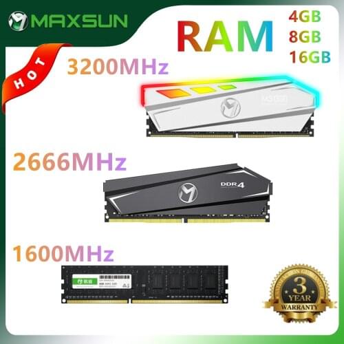 MAXSUN Memoria RAM DDR4 4GB 8GB 16GB Memory DDR3 1600 2666 3200MHz Rams Dimm DDR4 RGB Lighting New Desktop Memory with Heat Sink