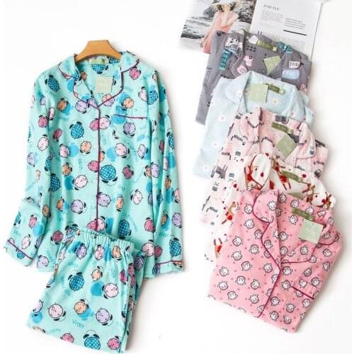 2020 Winter Pajama Women Korean Sleepwear Cute Cartoon Pajamas Set Velvet Warm Pijama Turn down Neck Pyjama Homewear