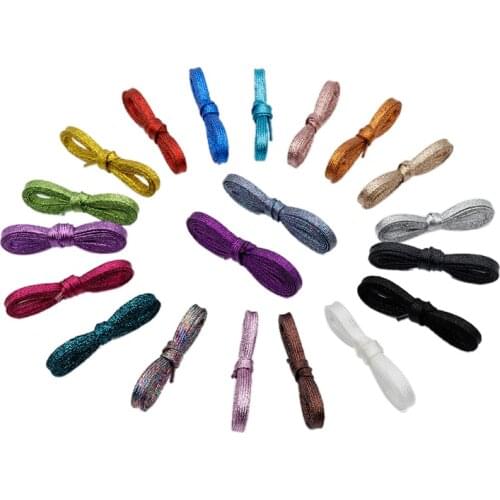 7MM Cold Color Series Metallic Yarn Flat Glisten Shoelaces Blue White Silver Calm Business Men Women Office