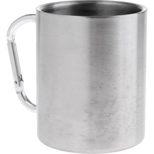 300ML Double Wall Stainless Steel Portable Travel Sport Coffee Picnic Mug Camping Trekking Carabiner Hook Cup