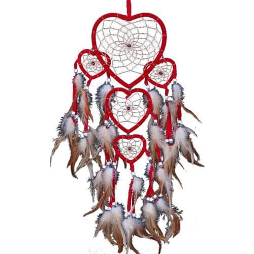 Fancy Dream Catcher Ornaments Heart Shape Pendant Feathers Handmade Wall Hanging Garden Home Decor For Girl Gift
