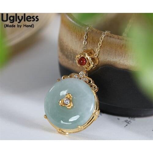 Uglyless Simple Fashion Blank Emerald Necklaces for Women Natural Gemstones Peace Buttons Pendants NO Chain Agate Crystals Jewel