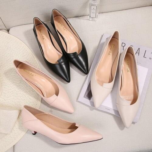 Women 2 Ways Wear High Heels Shoes Brief Designer Leather Pumps Low Heels Ladies Work Office Shoes Elegant Chaussures Femme Shoe