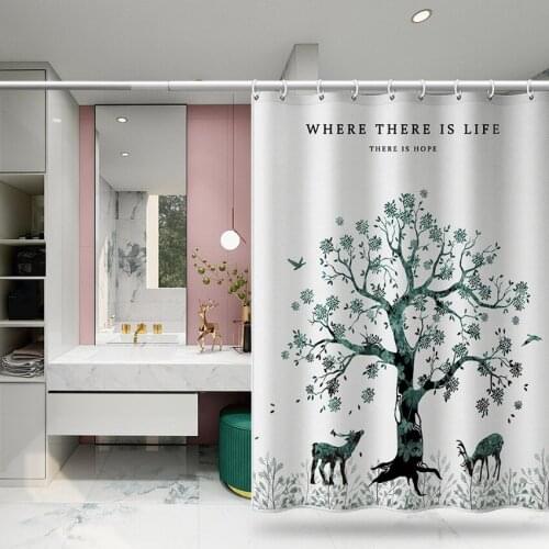 Shower Curtain Waterproof Shower Cover Nordic Forest Jungle Elk Polyester Striped Bathroom Eco-Friendly Bathing Cover for Home