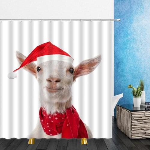 Christmas theme Shower Curtain 3D Print Funny Animal Elk Sleigh Waterproof Bath Curtains Bathroom Home Bathtub Bathing Set