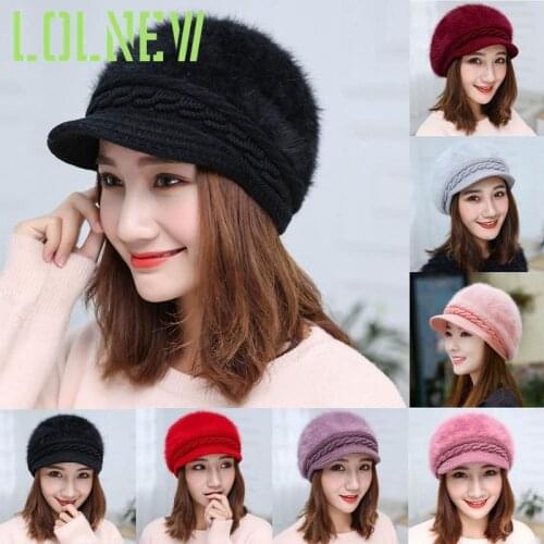 Elegant Women Hat 2021 Winter Autumn nitted Hats For Woman Rabbit Fur Cap Ladies Female Girl Beret Skullies Crochet Bonnet
