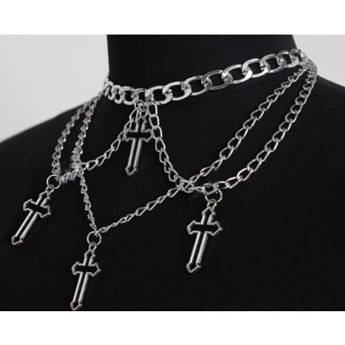 Wgoud Fashion Gothic Cross Pendant Choker Necklace Chains for Women Girl Hip Hop Gypsy Club Accessories Jewelry