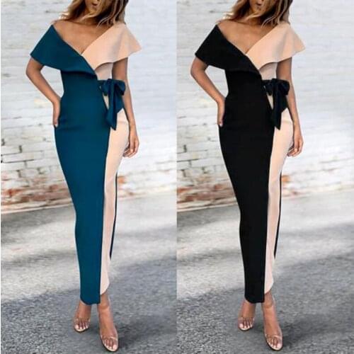 2021 Summer New Ladies Dress Fashion Sexy Deep V-neck Stitching Temperament Commuter Long Skirt Woman Clothing WE337