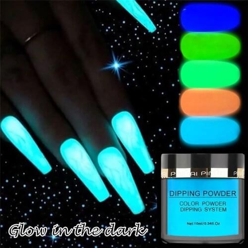 1Box Fluorescent Neon Phosphor Dipping Powder Luminous Nail Art Decorations Fluorescent Glitter Glow Pigment Dust UV Gel Polish