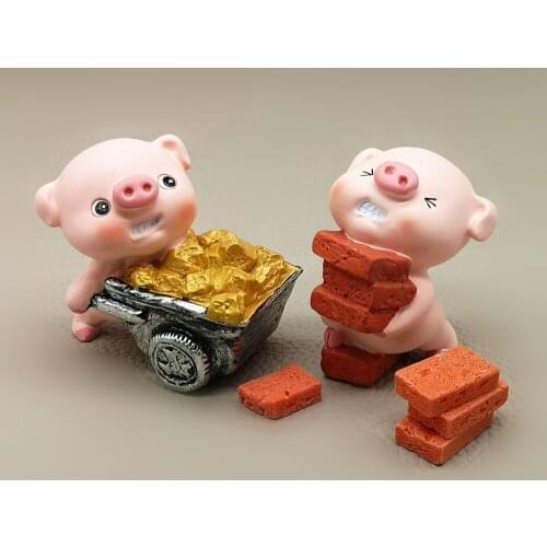 1pc Wealthy Pig Moving Brick Statue 3D Animal Model Doll Car Accessories DIY Accessories Home Decor Resin Crafts Cake Decoration