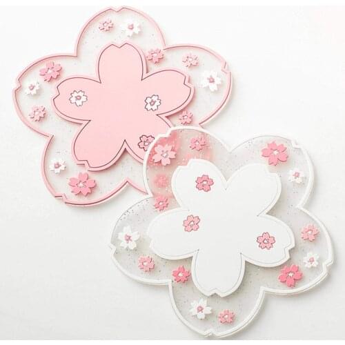 BalleenShiny 2-piece Creative Flower Heat Insulation Placemat PVC Soft Rubber Environmental Protection Non-slip Water Coaster