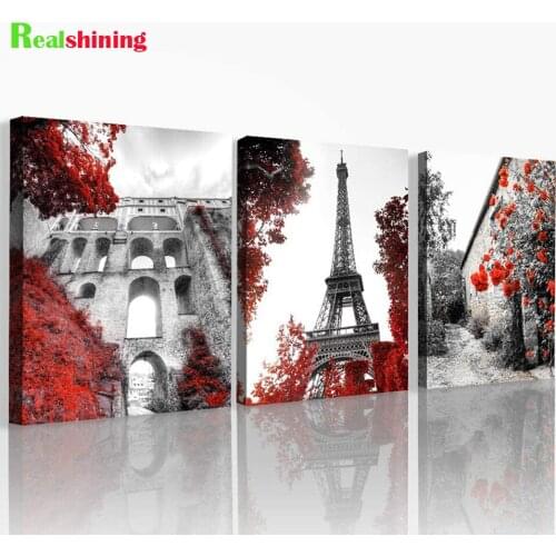 Diamond Painting Abstract Triptych 5d Diamond embroidery Black and white landscape Eiffel Tower 3 piece diamond mosaic N2337