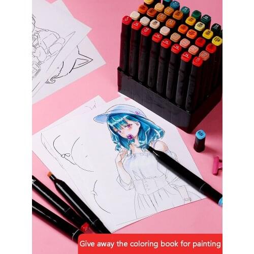 Authentic marker set for students with 40and60 and 80 colors of hand-painted animation painting oil color color two-headed water