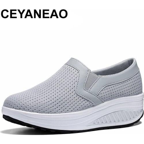 CEYANEAOWomens Swing Shoes AirMesh Woman Loafers Flat Platforms FemaleShoe Casual Wedges Ladies Shoes Height IncreasingFootwear