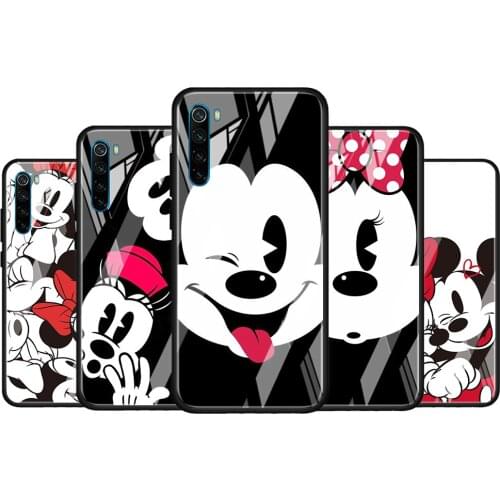 Disney Mickey and Minnie for Xiaomi Redmi K40 K30 K20 Pro Plus 9C 9A 9 8A 7 Luxury Shell Tempered Glass Phone Case Cover