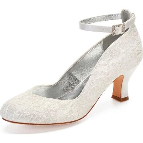 Creativesugar thicker block heel lady white ivory lace heels bridal wedding party prom ball shoes rounded toe concise lady shoes