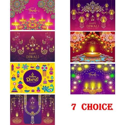 Diwali Photography Backdrop Happy Light Festival Photo backdrops Gold Lotus Background Colorful Lights Candle Photo Booth Props