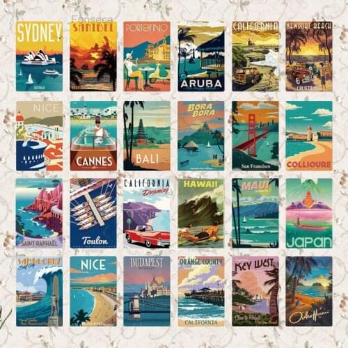 Travel Famous Tourist Cities Around The World Metal Poster Plaque Metal Vintage Metal Tin Sign Home Decor Wall Decor For Living