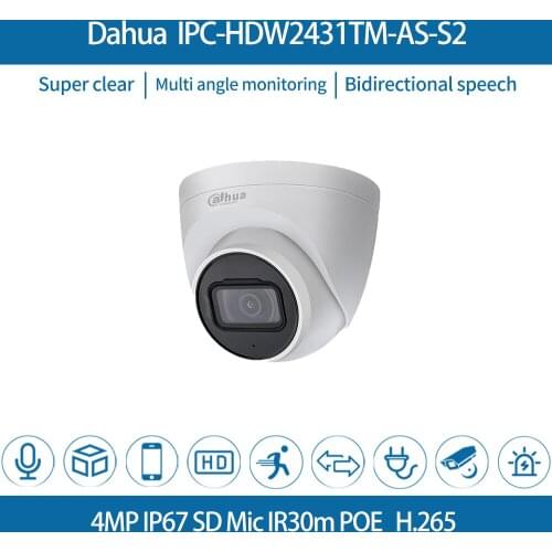 Dahua IPC-HDW2431TM-AS-S2 IP Camera 4MP PoE IR 30M Micro SD Card Slot H.265 IP67 IK10 Dome Camara Built-in Mic Original Upgrade