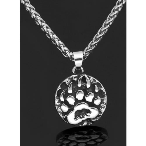Stainless steel Nordic Viking Amulet Rune small Bear paw Necklace with valknut gift bag