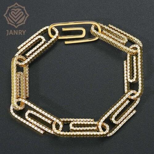 JANRY 10MM AAAAA Cubic Zirconia Stone New Style Men Women Paper Clip Button 10mm Hip-Hop Personality Bracelet