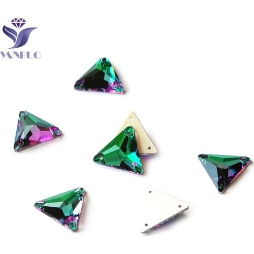 YANRUO 3270 Triangle Emerald Sew On Crystal Flatback DIY Gems Stones For Wedding Dresses Stones Rhinestones Clothes