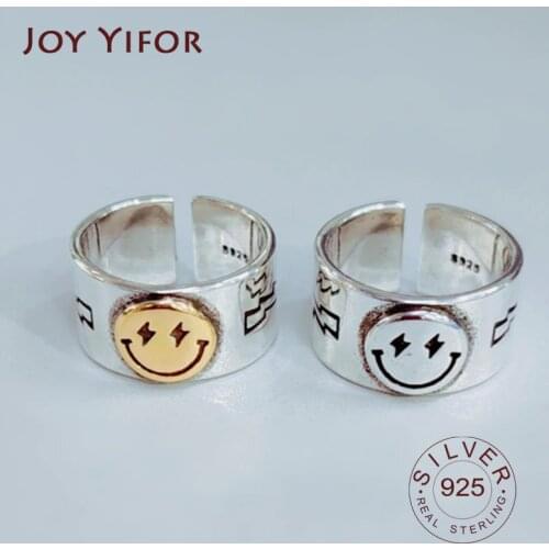 Hot Sale Happy Smiley Face Lightning Stamp Tibetan Ring Big Large Retro Vintage Golden Gothic Women Jewelry Rings